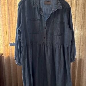 Old Navy Denim-Look Long Sleeve Shirt Dress in Light Blue